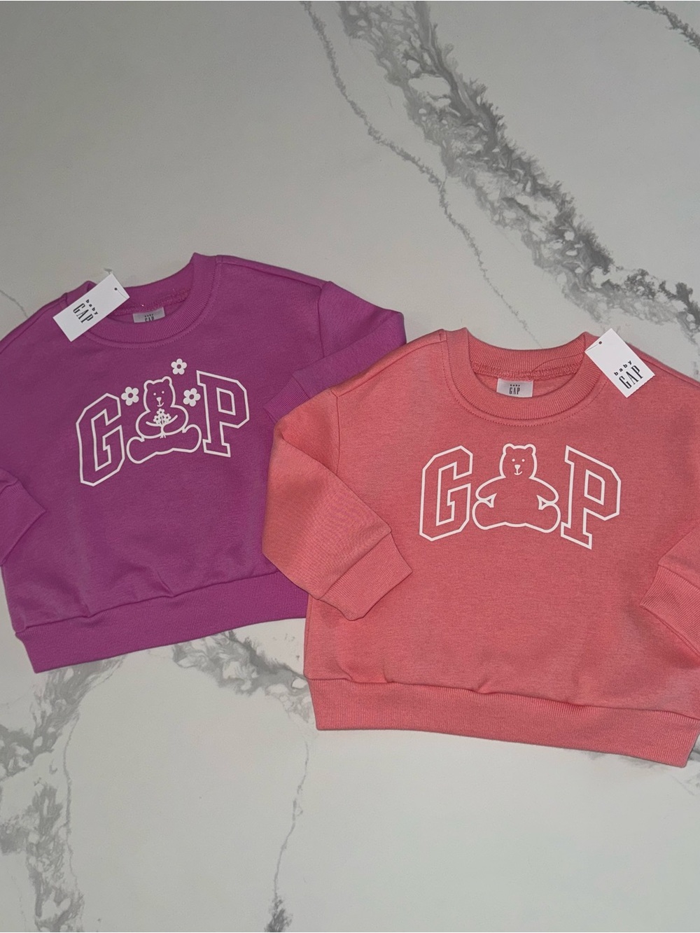 Baby GAP Girls Pink & Coral Bear Logo Sweatshirts 12-18M